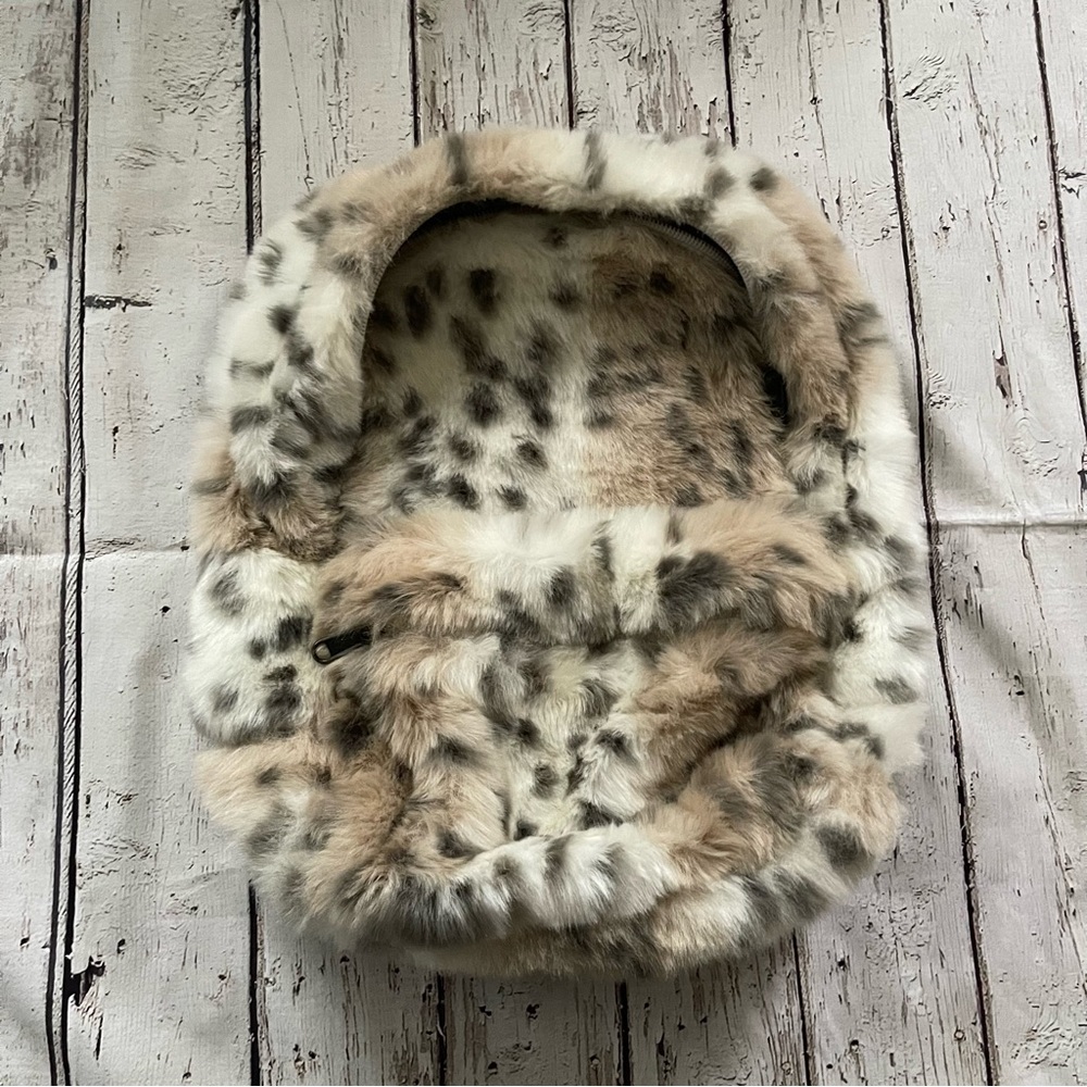 Pottery Barn teen faux snow leopard Sherpa backpack